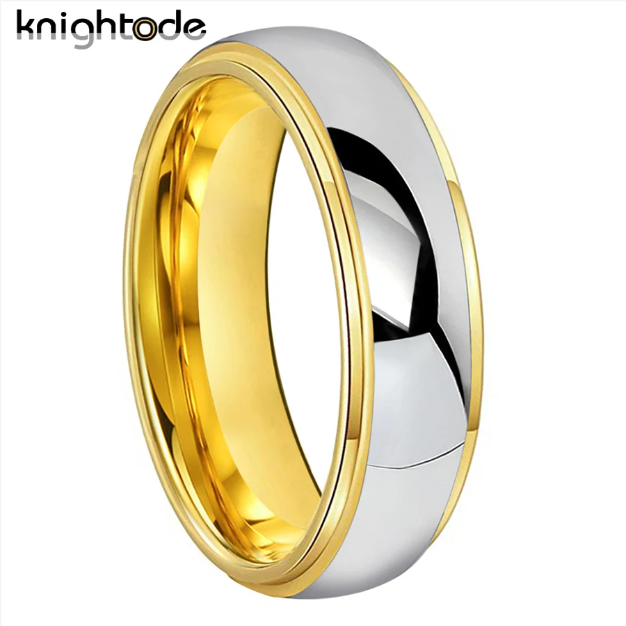 6/8mm Fashion Tungsten Carbide Wedding Bands For Men Women Engagement Ring Jewelry Gold Color Steped Dome Polishing Comfort Fit