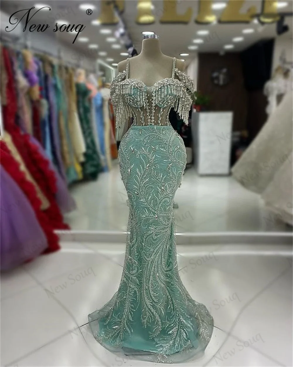 Beading Spaghetti Straps Party Dresses For Weddings Custom Made Crystals Mermaid Cocktail Dress Vestidos De Cóctel Evening Gowns