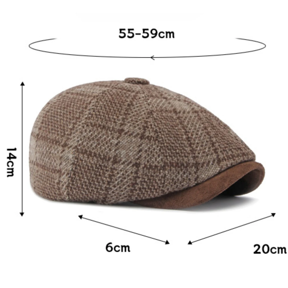 HT5160 Baskenmützen für Männer und Frauen, Künstler- und Maler-Wollmütze, Unisex Ivy Flachmütze, 2026 Neue Herbst-Winter Karierte Achteckige Baskenmütze – Detail 1