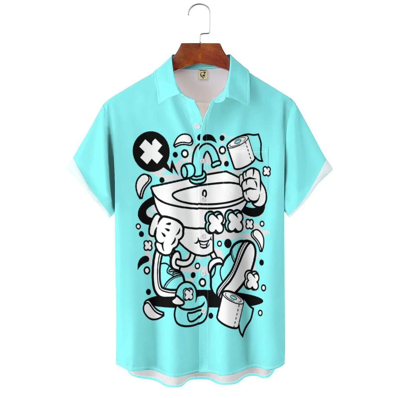 

Retro Bathtub Fun shirt shirt Men's shirt Women's Cotton shirt Top Loose Short Sleeve Plus Size Clothing summer 2024