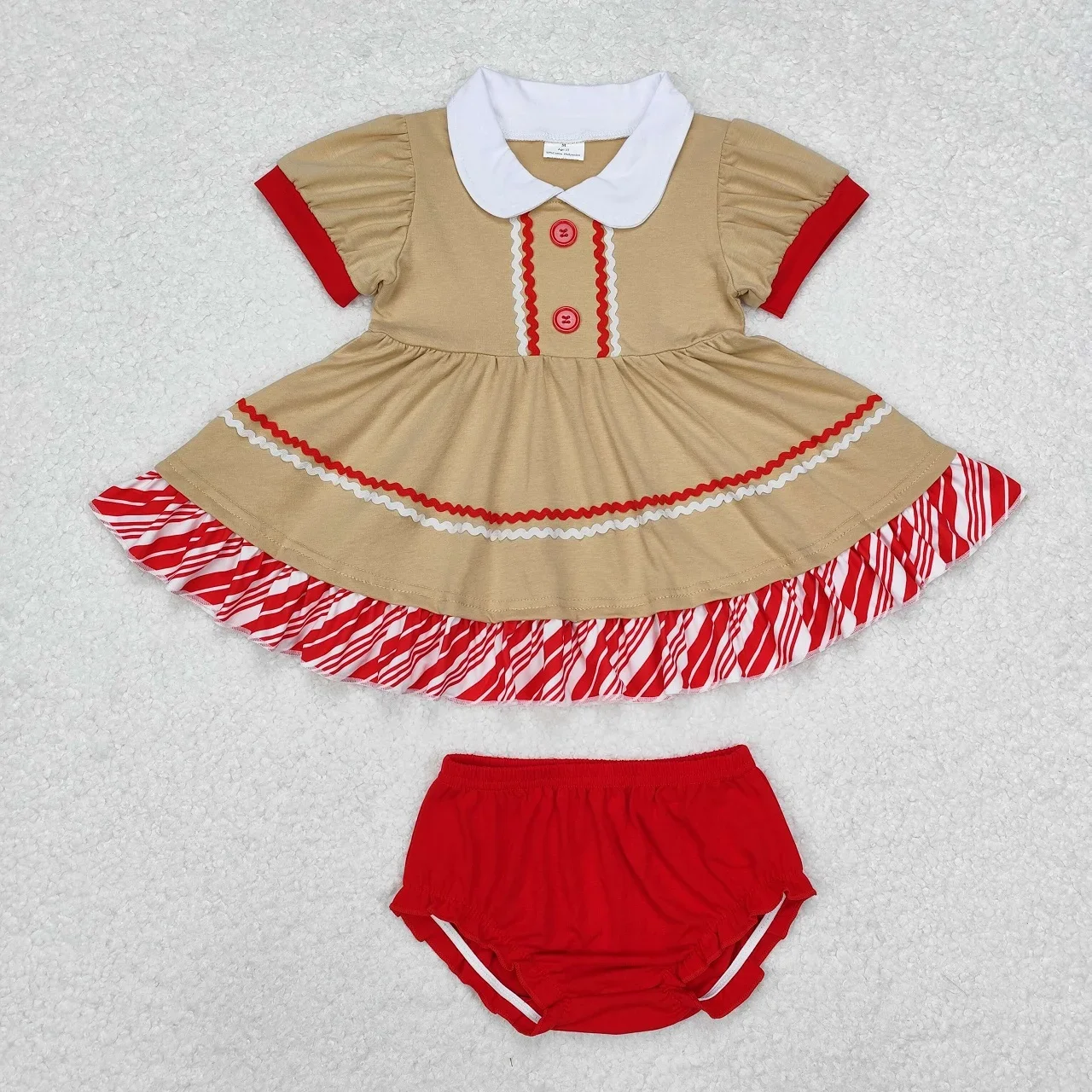 Wholesale Infant Baby Girl Toddler Christmas Gingerbread Set Children Short Sleeves Tops Cotton Bummie Shorts Two Pieces Outfit