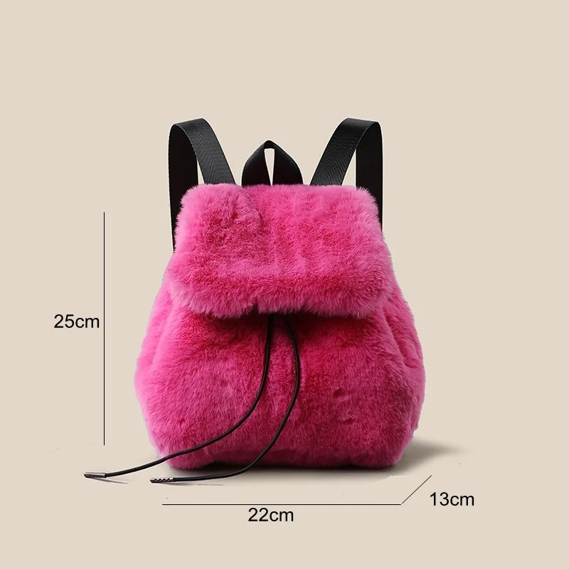 Mochila escolar de pelo de conejo de gran capacidad para niña, bolsa escolar versátil rosa roja para estudiantes, bonita Piel de felpa para mujer