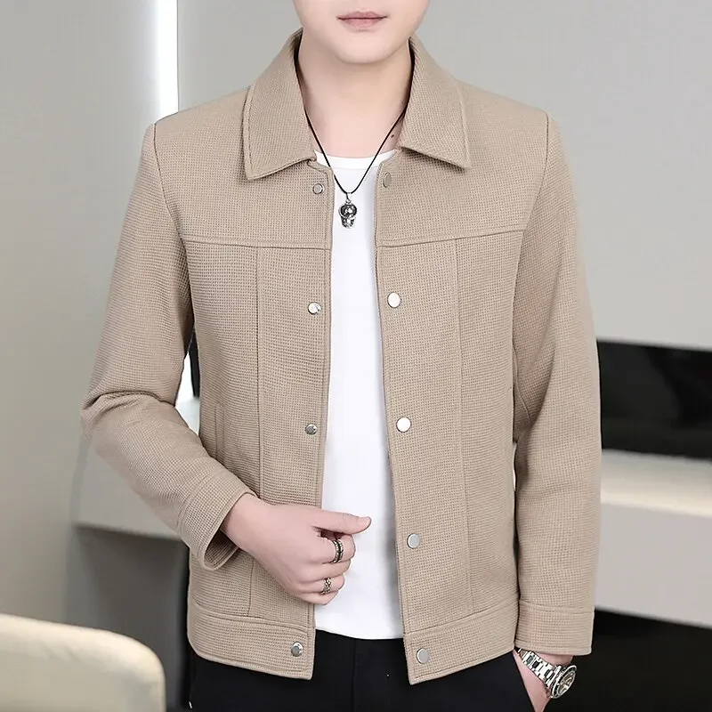

2025 Spring Autumn Waffle Jacket Men High Quality Solid Color Casual Business Jackets Slim Social Streetwear Coats Men Clothing