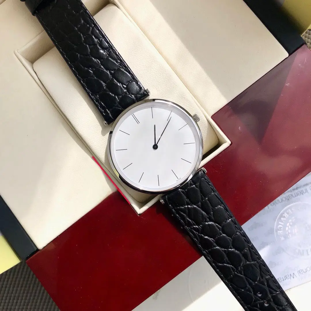 

Slim Stainless Steel Watch with Black Crocodile Leather Strap & Minimalist White Dial