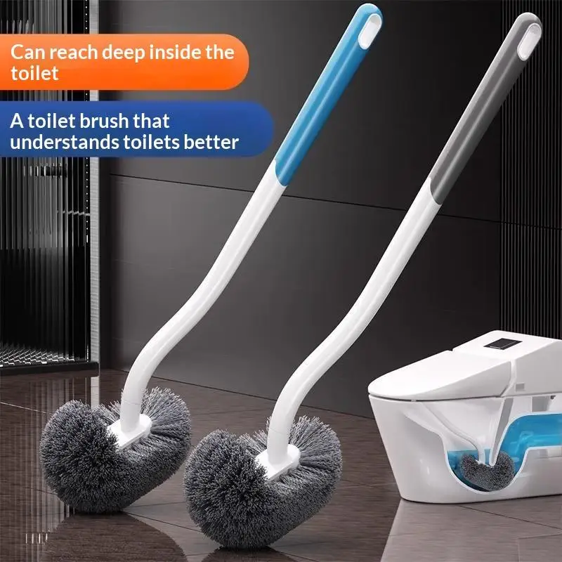 Wandmontierte S-förmige Toilettenbürste ohne toten Winkel, langer Griff, Eckbürste mit weichen Borsten, Reinigungsbürste für Hockertoiletten – Detail 1