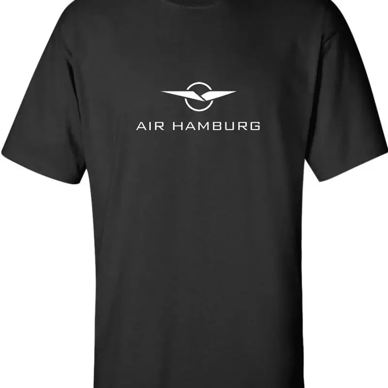 Air Hamburg White Retro Logo German Airline Geek Black Cotton T shirt