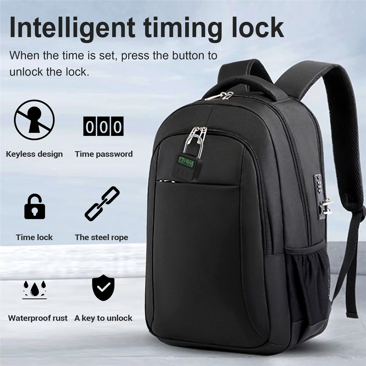 AT14 Metal Timer Lock LCD Display Multi-Function Electronic Time 99 Hours Max Timing USB Rechargeable Timer Padlock,Black