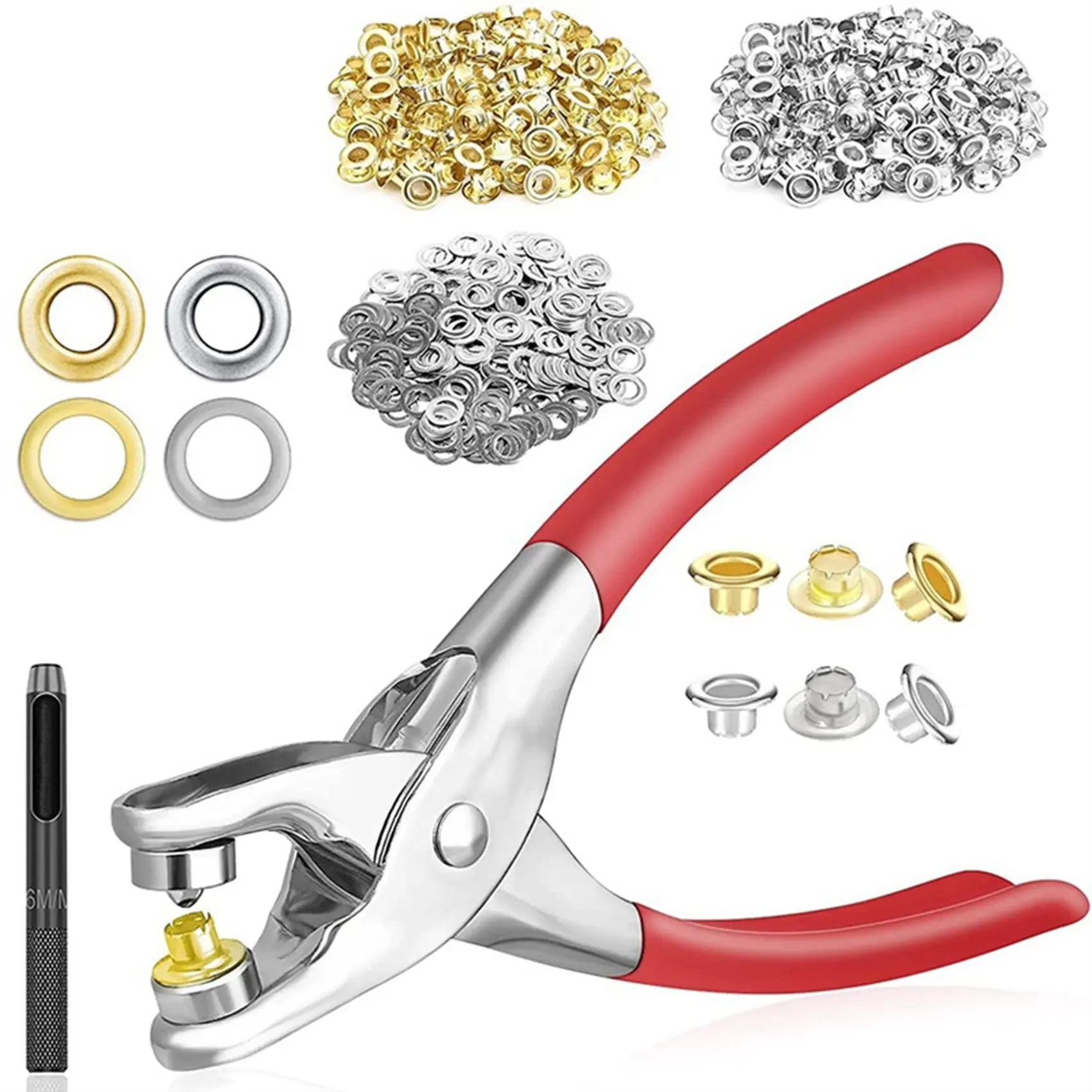 Grommet Eyelet Pliers Kit, 1/4 Inch 6mm Grommet Tool Kit with Metal Eyelets with Washers, Eyelet Grommets