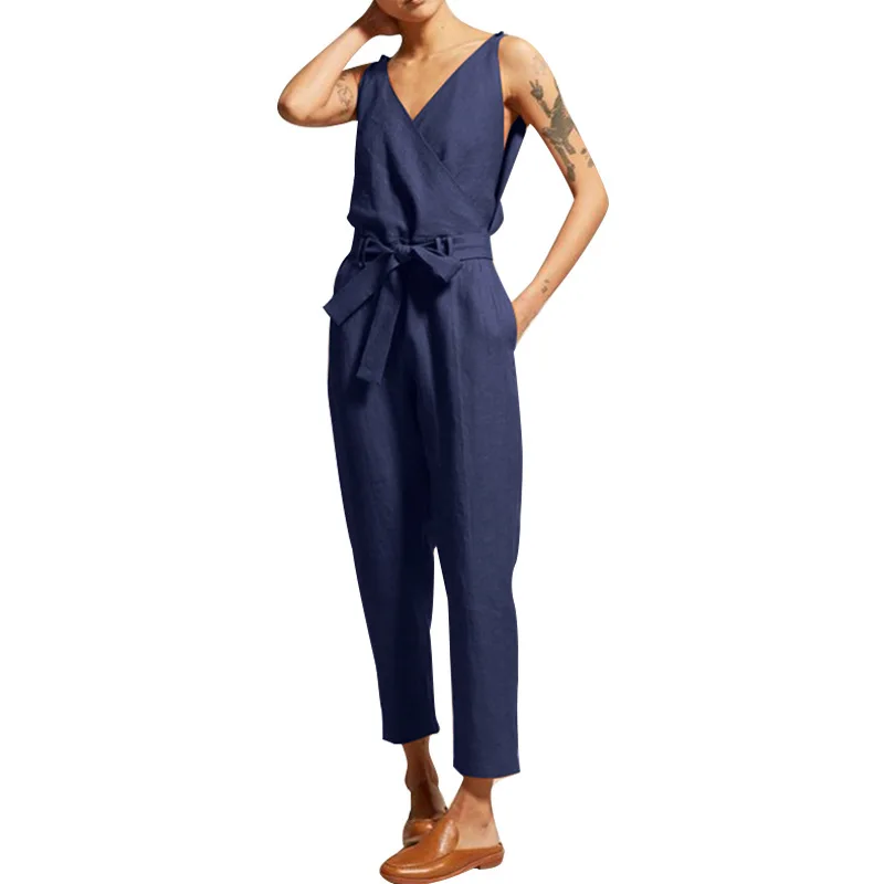 Crinkle Cotton Jumpsuit for Women Boho - 2026 Spring Wide Leg Romper, Casual One Piece Pantsuit