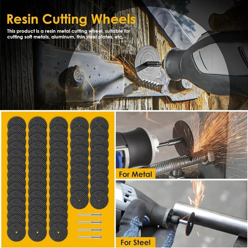 B62B 50pcs Rotary Tool Cutting Wheels with 4pcs Arbor Accessories for Cutting Metal Wood Stone 1-1/4 Inch Discs