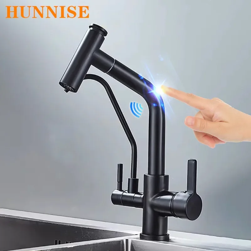 Smart Touch Filter Faucet Hot Cold Kitchen Sink Mixer Tap 3 Ways Pure Water Handfree Sensor Touch Pull Out Filter Kitchen Faucet