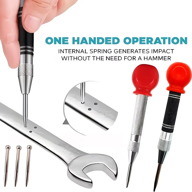 1 Pc Adjustable Spring-Loaded Center Punch, Heavy-Duty Automatic Metal Hole Punch Tool
