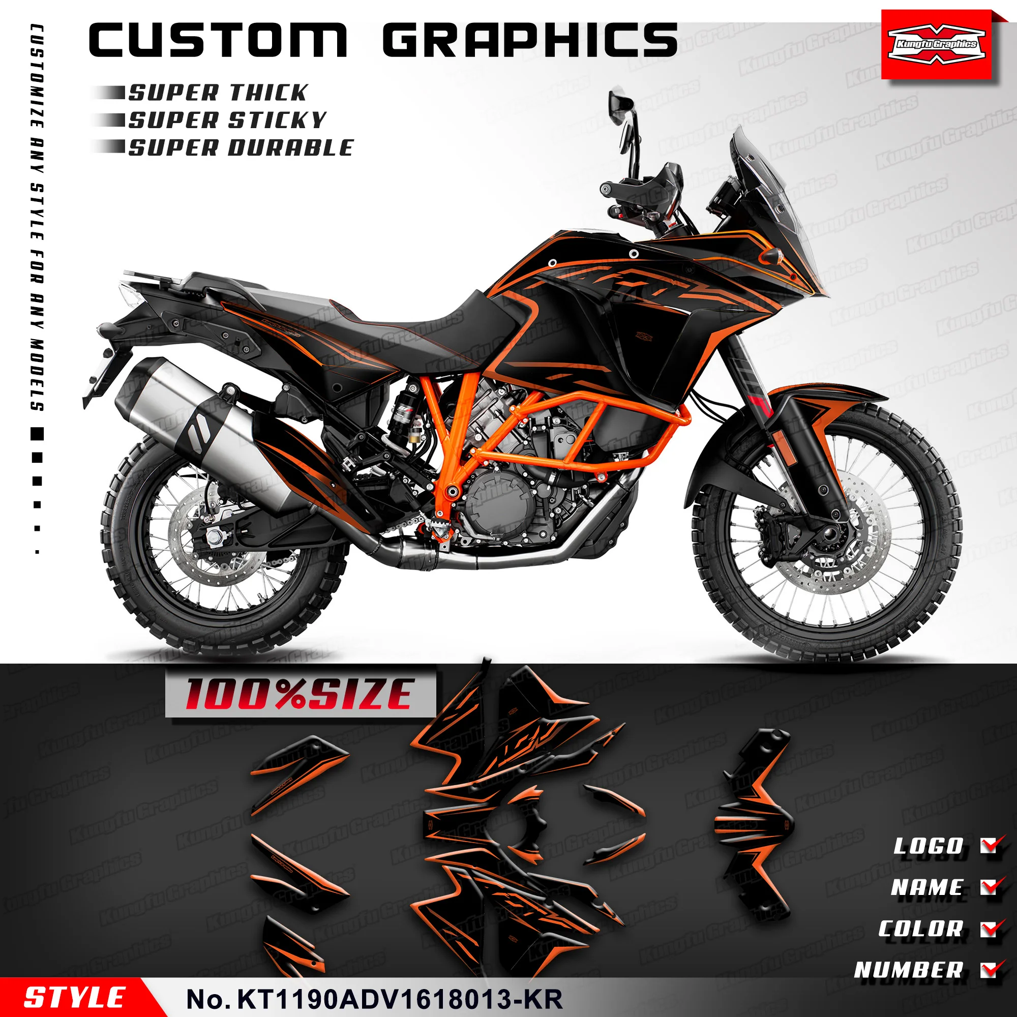 

KUNGFU GRAPHICS Motorcycle Stickers Vinyl Wrap for KTM 1050 1090 ADV 1190 Adventure 2016 2017 2018, Repair, KT1190ADV1618013-KR