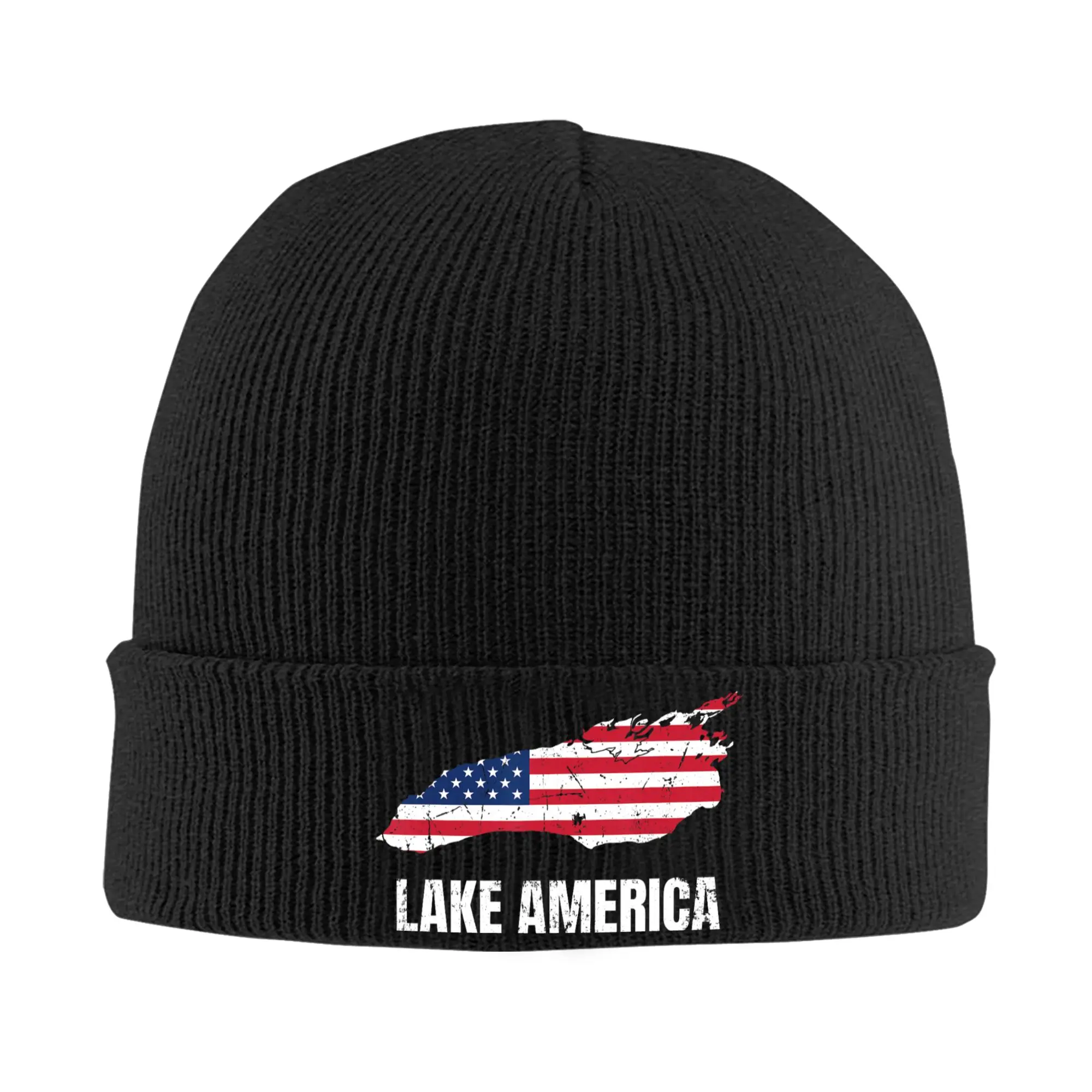 Lake America Vintage American Flag Lake Ontario Hats Autumn Winter Beanies Ski  Cap Men Women Acrylic Bonnet