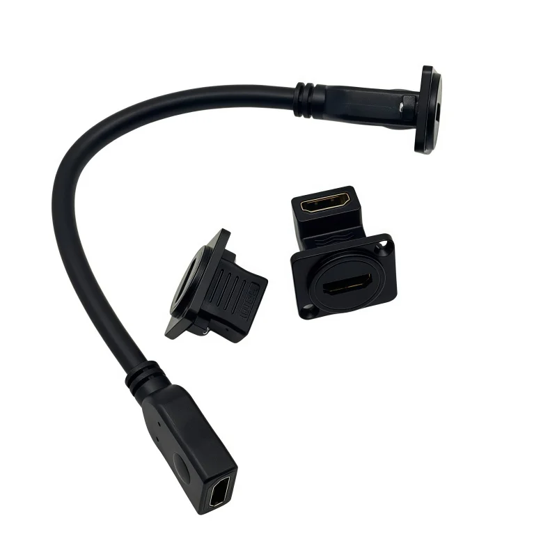 D-Type Round Hole Module HDMI Dual-Sided Direct Plug Female Socket High-Definition Video Dual-Channel Connector Elbow