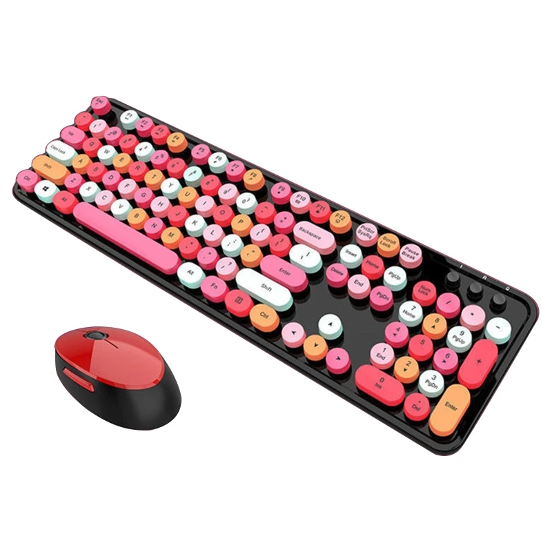 

2.4G Wireless Keyboard and Mouse Set with Round Keycaps PC Keyboard and Mouse Combo for Computer Notebook Laptop Game