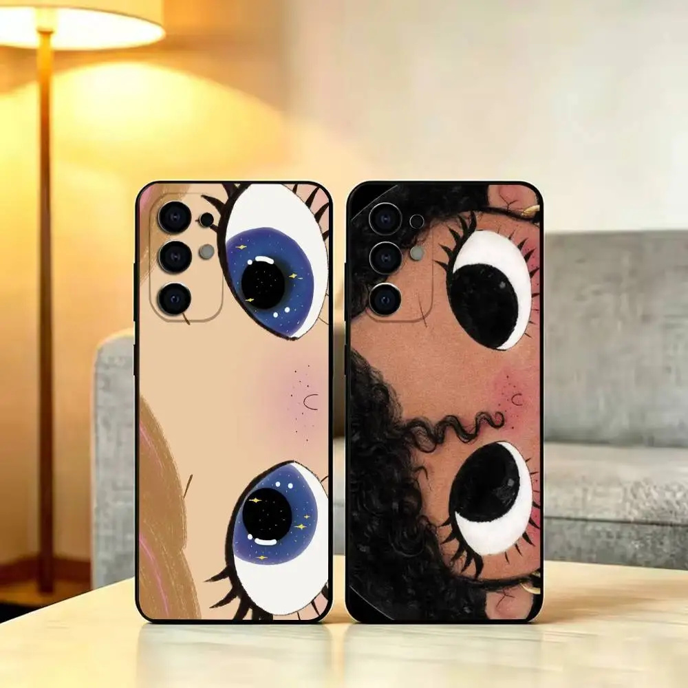 V-Vintage Big Eyed Girl  Phone Case For Samsung S 25,24,23,22,30,21,10,9,Ultra,Plus,Lite,FE,4,5 GBlack TPU Soft Case