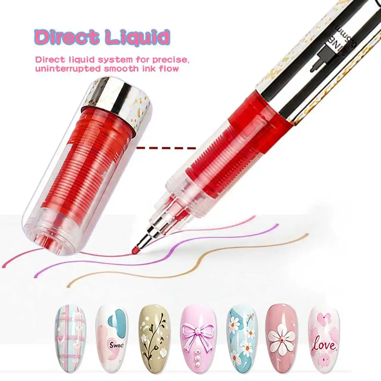 6-Color Marker Pen, Nail Art Pen, Graffiti Embellishment, Painting Line Pen, Easy to Color, Quick Drying, No Trace, Precise 3D N