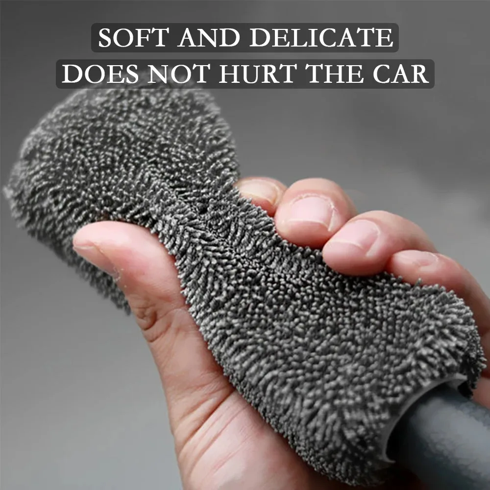 Car Wheel Wash Brush Portable Microfiber Tire Rim with Plastic Handle Auto Trunk Motorcycle Detailing Cleaning Accessories Tool