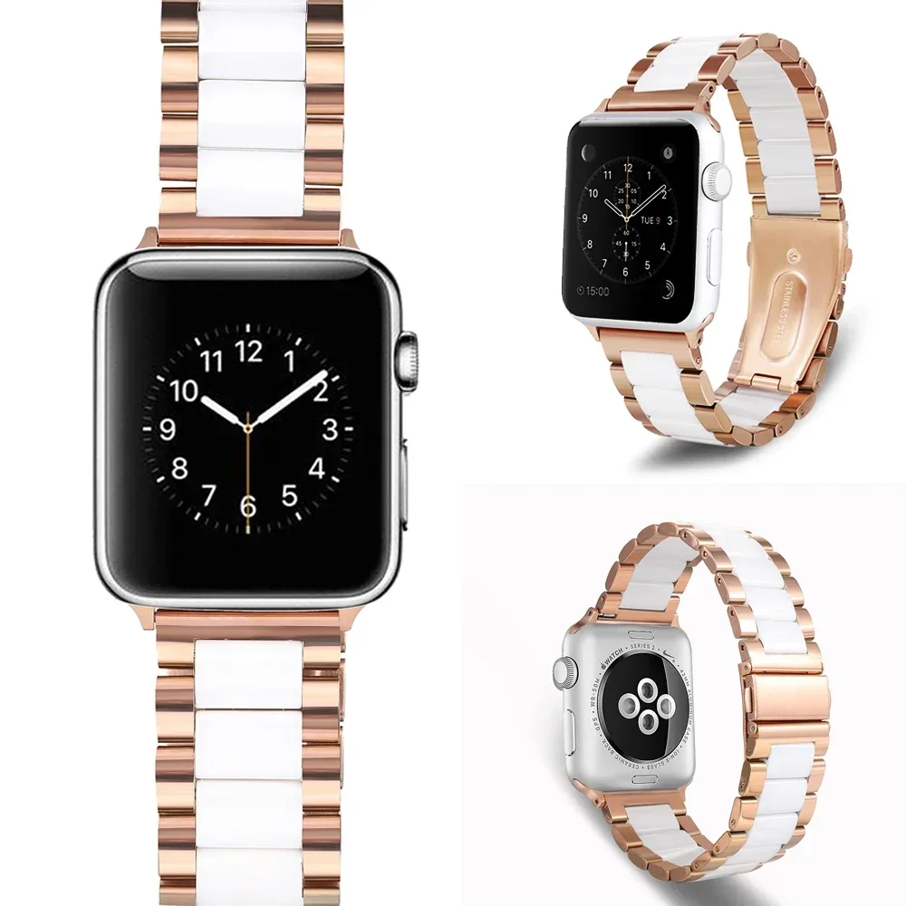 Correa de Metal + cerámica para Apple Watch 49mm 45mm 41mm 44mm 42mm 46/40mm pulsera de acero inoxidable iWatch Ultra 2 11 10 9 8 7 6 5 4 SE