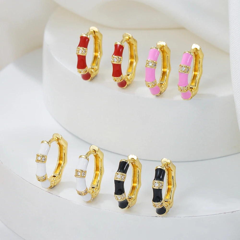 

Simple Creative Design Color Enamel Copper Plated Gold Earrings Fashion Copper Inlaid Zircon Earring for Female Jewelry