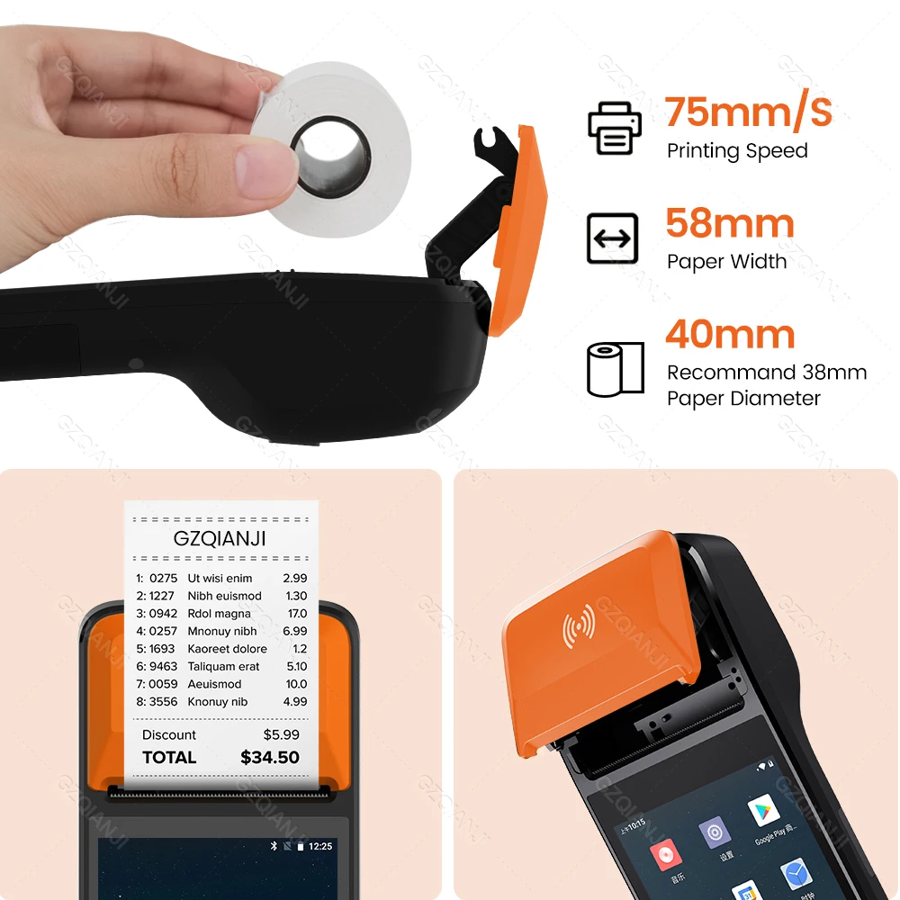 Imagem -03 - Gzqianji Android 8.1 Pos Bluetooth Impressora Térmica Recibo Portátil Nfc Terminal Handheld Pda Ponto de Venda Sistema Tudo em um