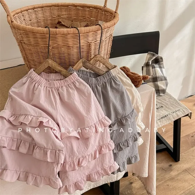 2024 Spring and Summer Children Clothing Korean Spring Lace Wide-leg Pants Nine-point Pants Girls Spring Pants Princess Style