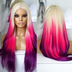 Charisma Ombre Wigs For Women Synthetic Lace Front Wig Long Silky Straight Hair Blonde Pink Wigs Natural Hairline Cosplay