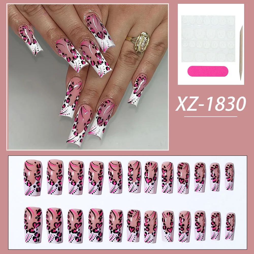 24pcs long false nail party nail, color painting pattern, sexy lip love design, press on nails, reusable,suitable for women