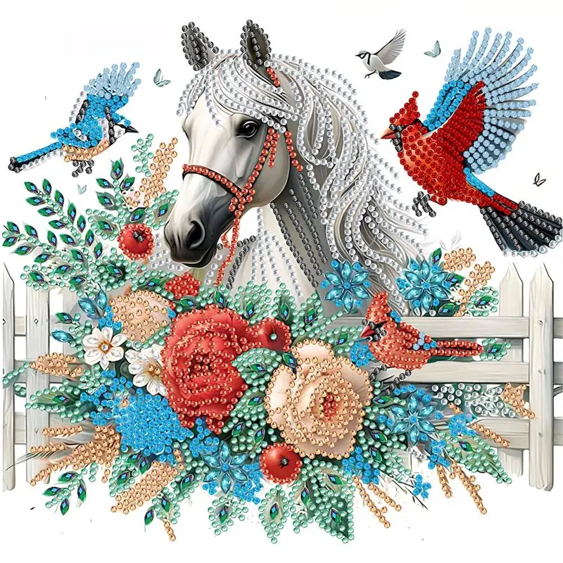 

PhotoCustom Diamond Painting White Horse Wall Cross Stitch Embroidery Animal Room Decoration Gift