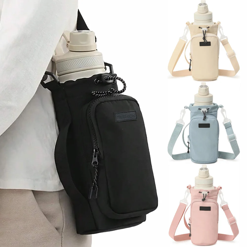Bolsa para botella de agua para deportes al aire libre con correa ajustable para el hombro y bolsillo para teléfono funda para botella de agua para senderismo Camping gimnasio