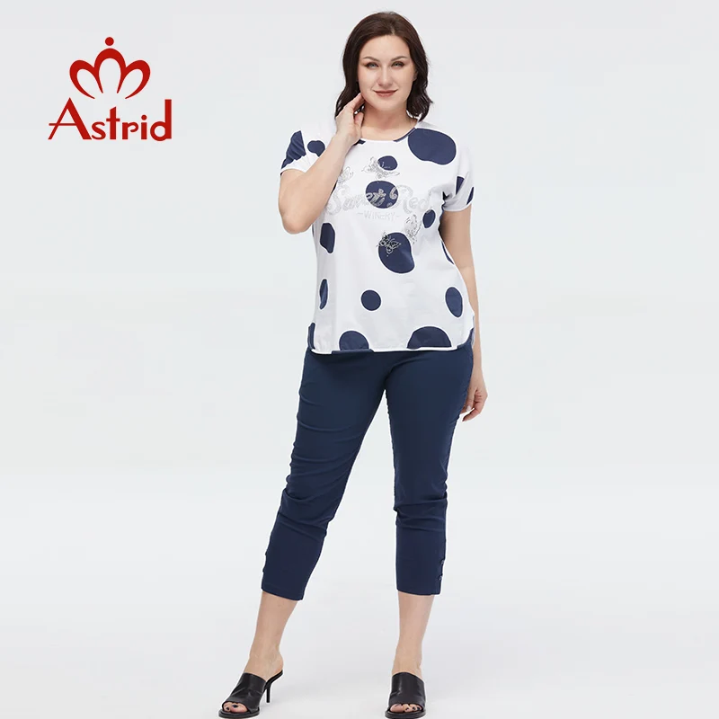 Astrid Summer Women's t-shirt 2023 Cotton Top Women Oversized Fashion Polka Dot Tee Butterfly Pattern Diamonds Female Clothing