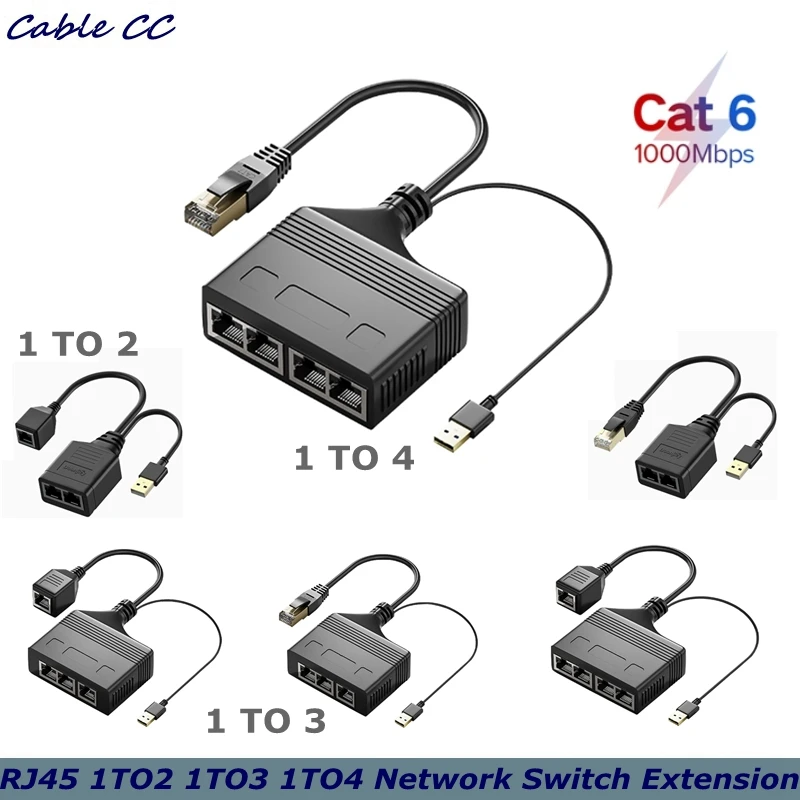 Connector All Devices Share The Internet at The Same 1 To 4 1 TO 3 1 TO 2 Network RJ45 Splitter Network Cable Extender Adapter
