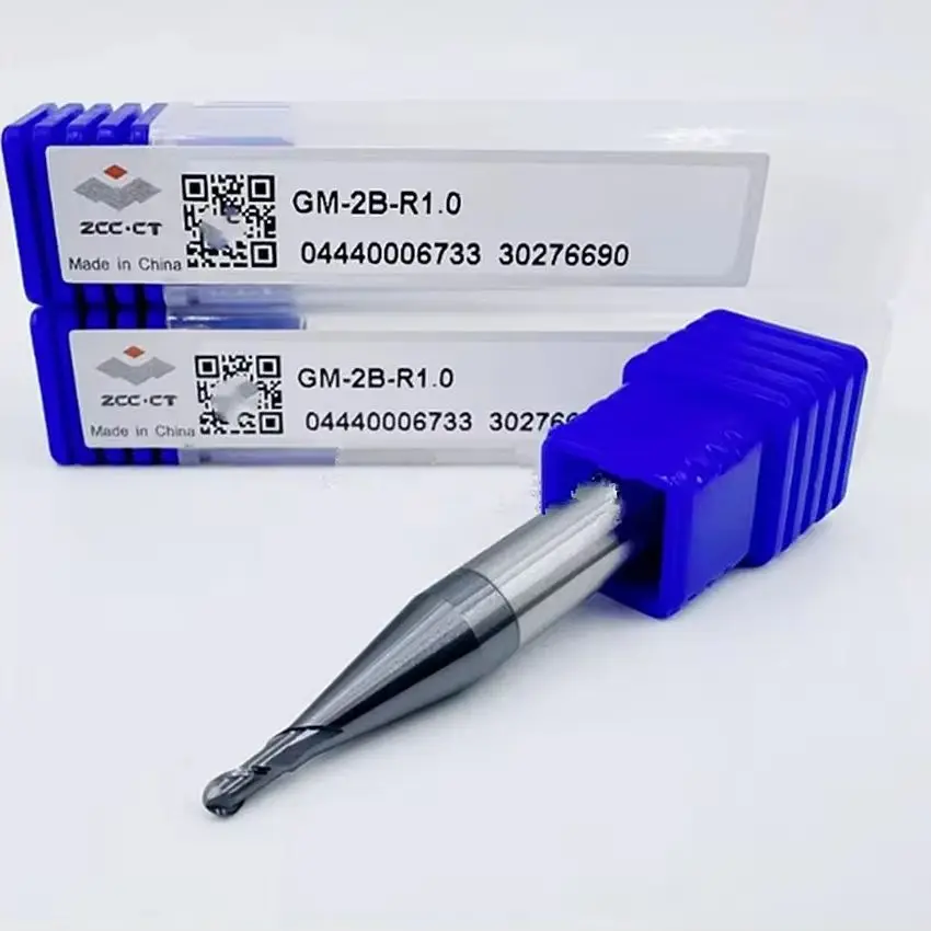 

GM-2B-R1.0 ZCC.CT GM-2B Шаровая концевая фреза из вольфрамовой стали из цельного сплава, 2-зубые шариковые концевые фрезы Φ2.0R1.0*6*4*50 2T Шариковые концевые фрезы