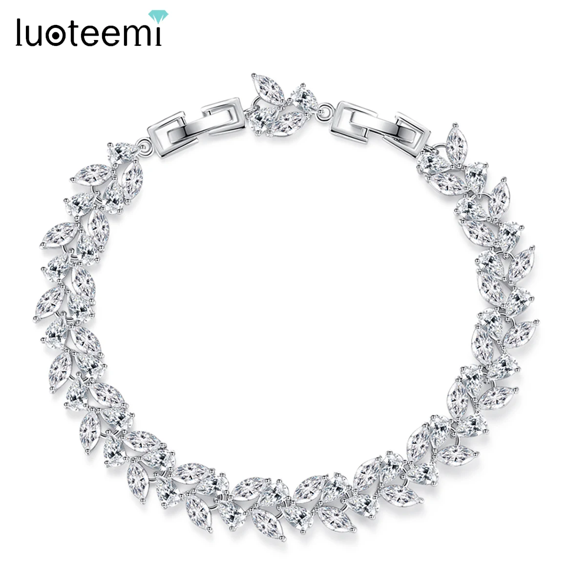 

LUOTEEMI Luxury Leaves Crystal Cubic Zirconia Tennis Adjustable Bracelets for Women New In High Quality Bridal Wedding Jewelry