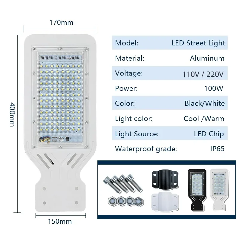 Impermeável LED Street Light, Refletor ao ar livre, Lâmpada de inundação, Iluminação de estacionamento, Exterior, Quintal, AC 110V, 220V, 100W