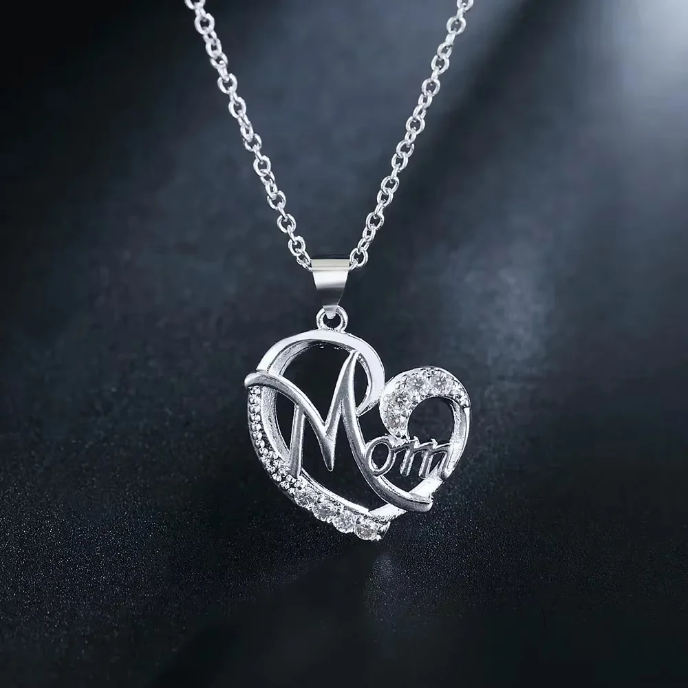 Hot Mother's Day Gifts 925 Sterling Silver Charm Elegant MOM AAA Zircon Heart Pendant Necklace for Women Fashion Brands Jewelry