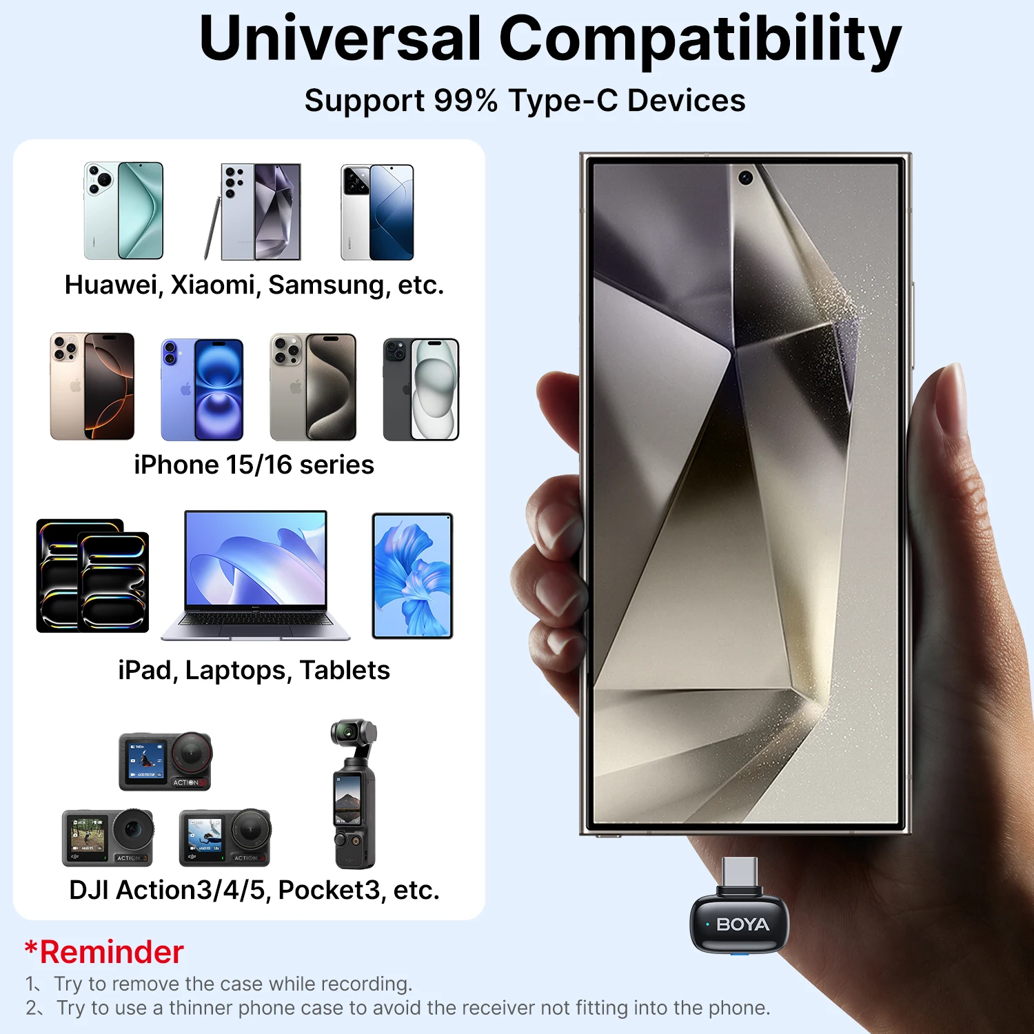 BOYA BOYA ميكروفون لاسلكي صغير Lavalier لهاتف iPhone 15/16 أجهزة Android USB-C للبث المباشر وتسجيل الفيديو ومدونة الفيديو
