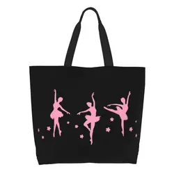 Cute Ballet Dancing Grocery Shopping Tote Bag Women Ballerina Dance Dancer Canvas Shoulder Shopper Bag Big Capacity Handbags