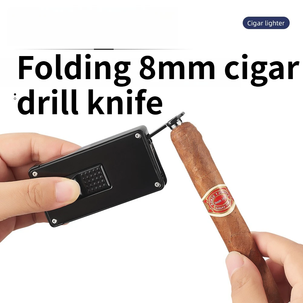 NEW Multi Functional Metal Windproof Blue Dual Flame Straight Forward  Flame Lighter Cigar Cutter Men's Gift