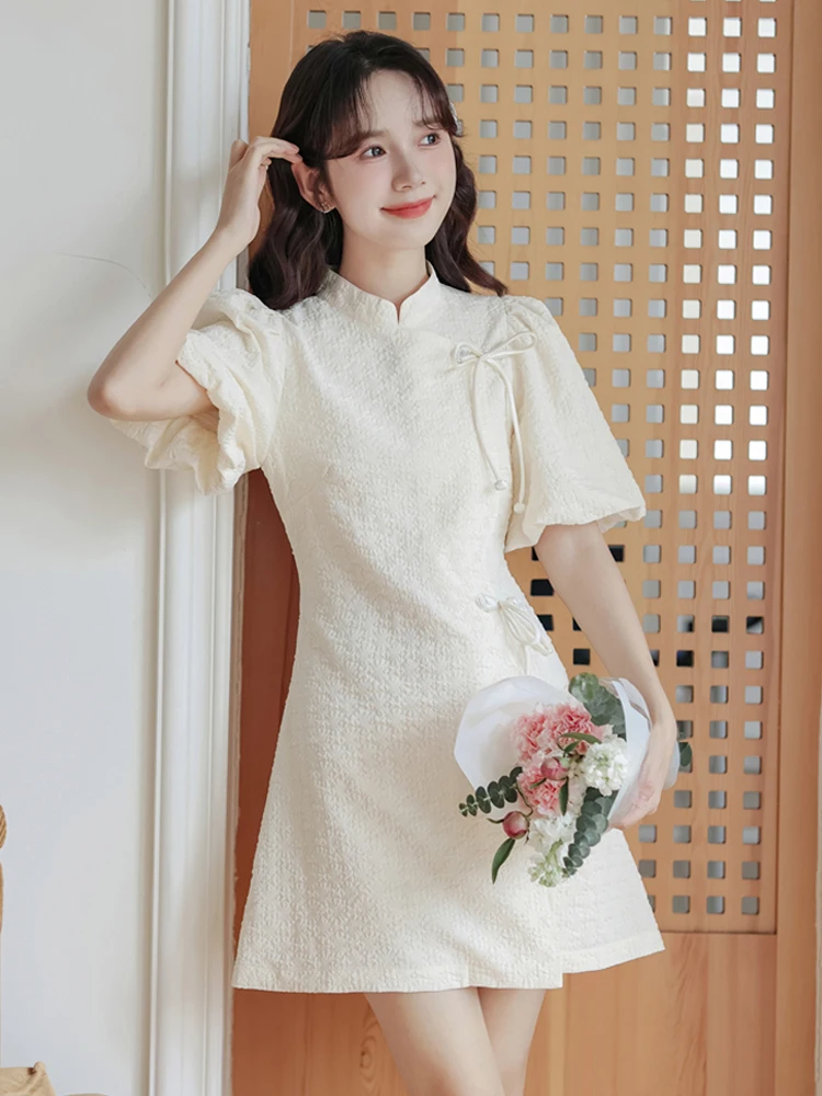 Vestido Qipao estilo chinês feminino melhorado, saia senso design hanfu de verão, pequeno, novo estilo