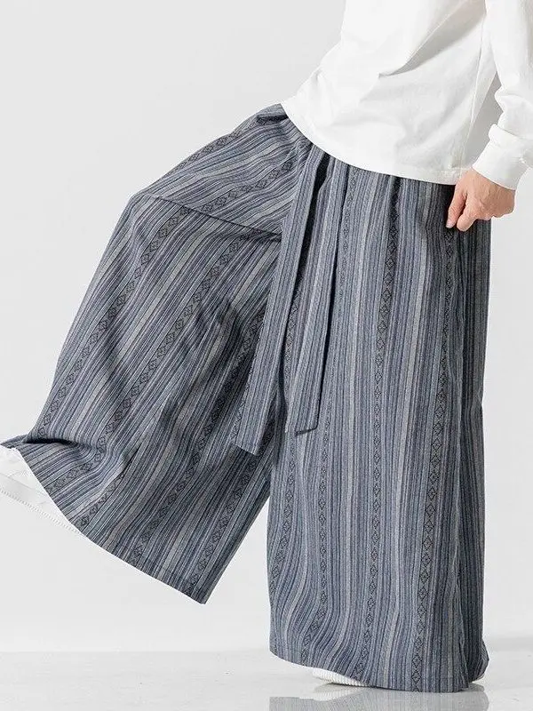 

Loose Wide Leg Pants Men's Casual Trousers Large Size Vertical Stripes Ethnic Sle Skirt Pants Trendy Brand Spring Faion