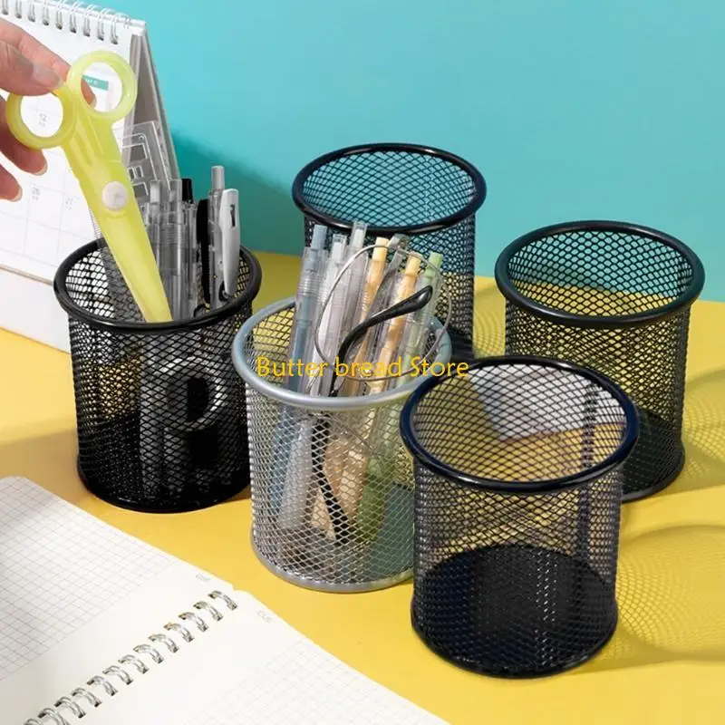 W89C Metal Mesh Mesh redonda capa capa capa Lápis Porta lápis Durável capa lápis Black