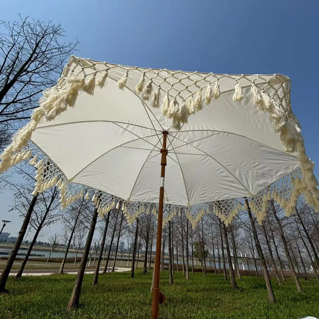 

Outdoor fringed umbrella Bohemian wind beach umbrella Triangular fringed lace retro wind garden parasol