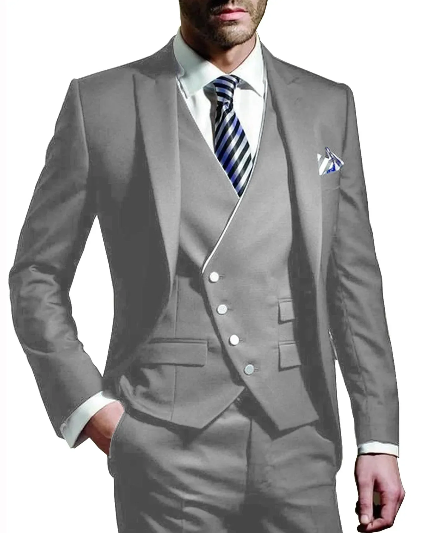 Men Suits for Wedding 3 Pieces Slim Fit Suit Blazer Vest Pants Sets Peak Lapel Single Breasted Suit Elegant Tuxedos Wedding