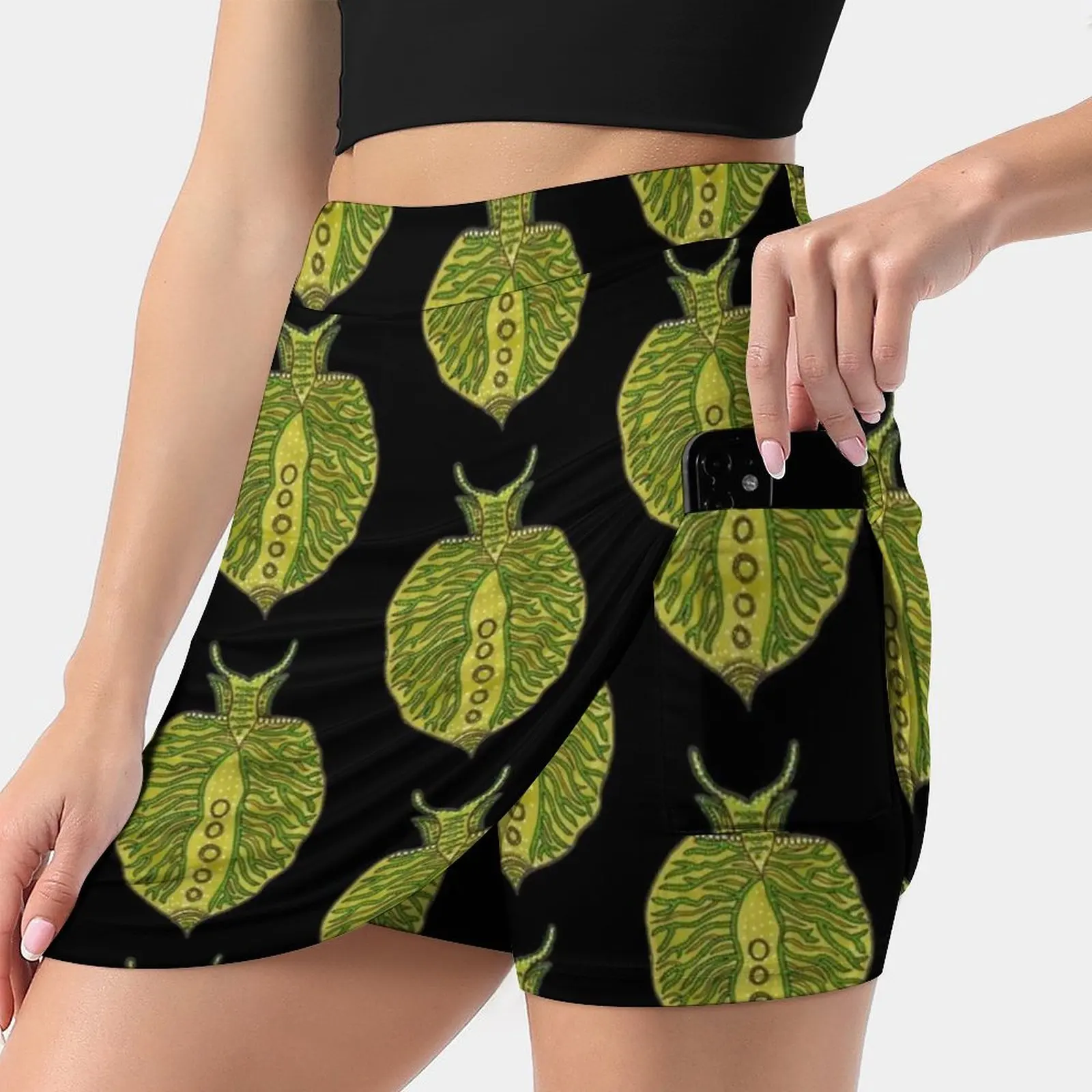 Emerald Green Sea Slug Women's skirt Mini Skirts A Line Skirt With Hide Pocket Nudibranch Sea Slug Marine Biology Animal Marine