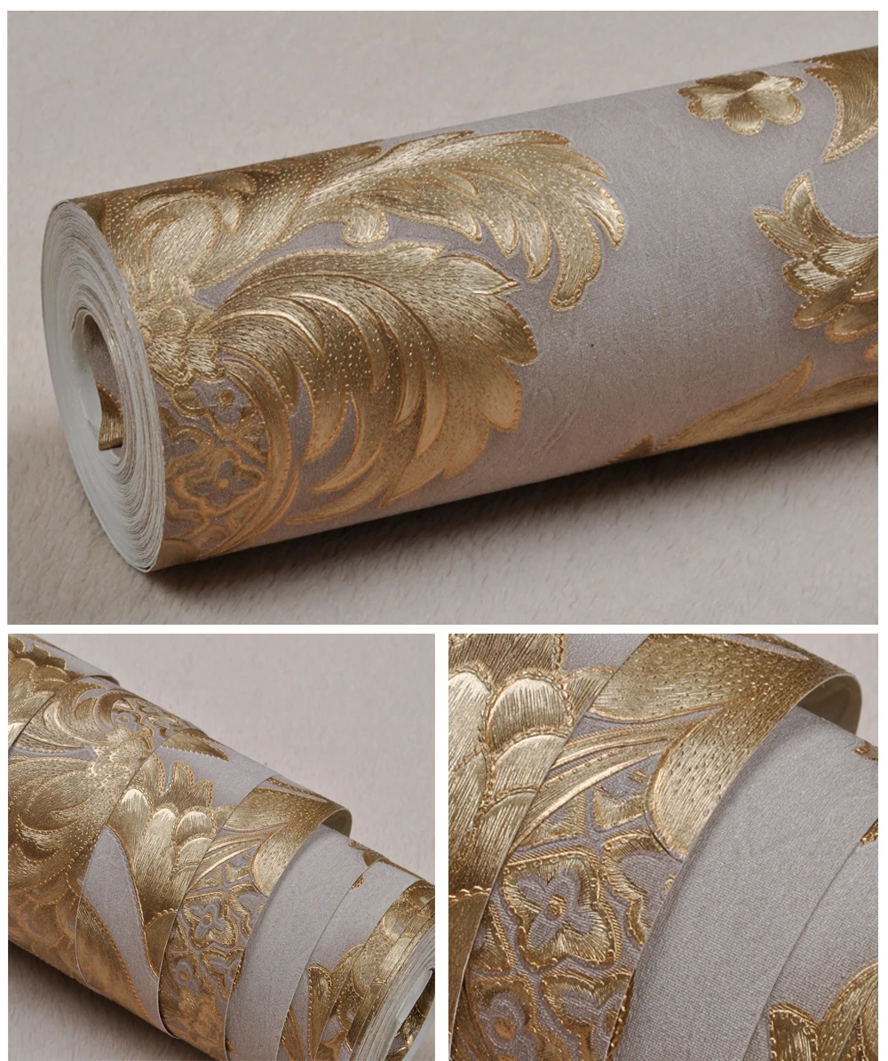 Imagem -06 - Khaki Antique Gold Damask Wallpaper Papel de Parede Pvc Impermeável Home Decor Sala ou Quarto Luxo Europeu 10m Rolo