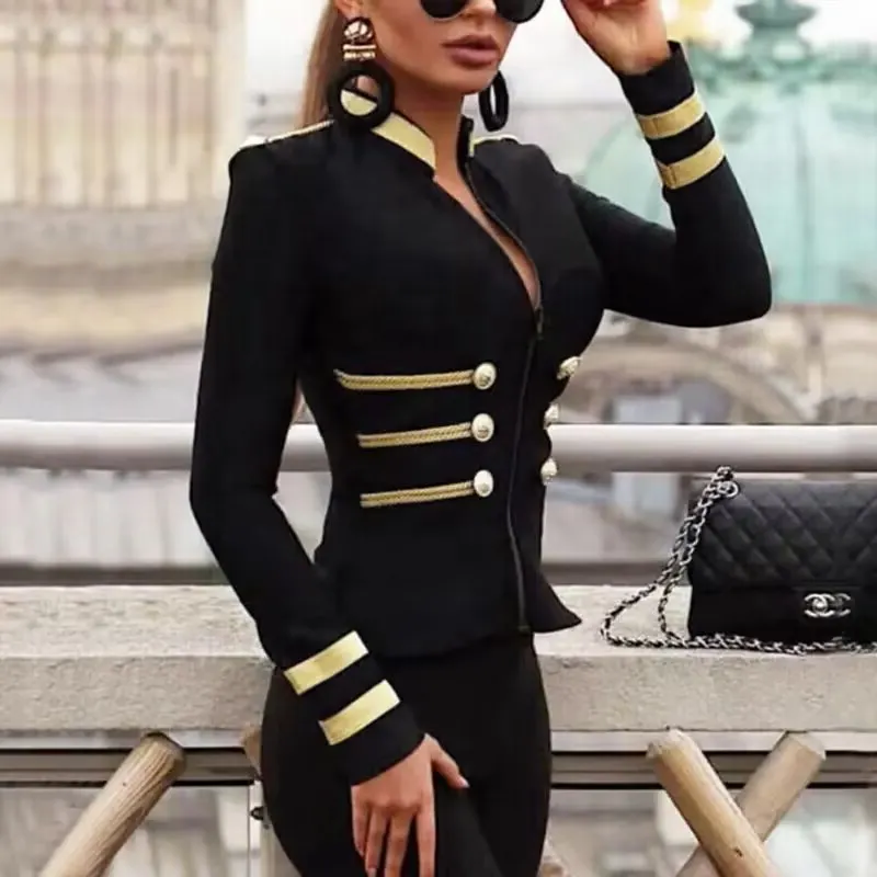 Women\'s Bandage Jackets Coat Evening Party Black Jacket Elegant Long Sleeve Coats O Neck Christmas Casual High Street Clothes