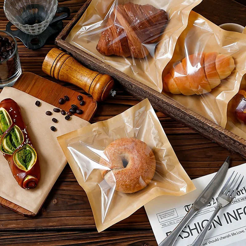 100 Stück Einweg-Lebensmittelbeutel für Snacks, Kraftpapier, fettdicht, für Sandwiches, Brot, Donuts – Detail 3