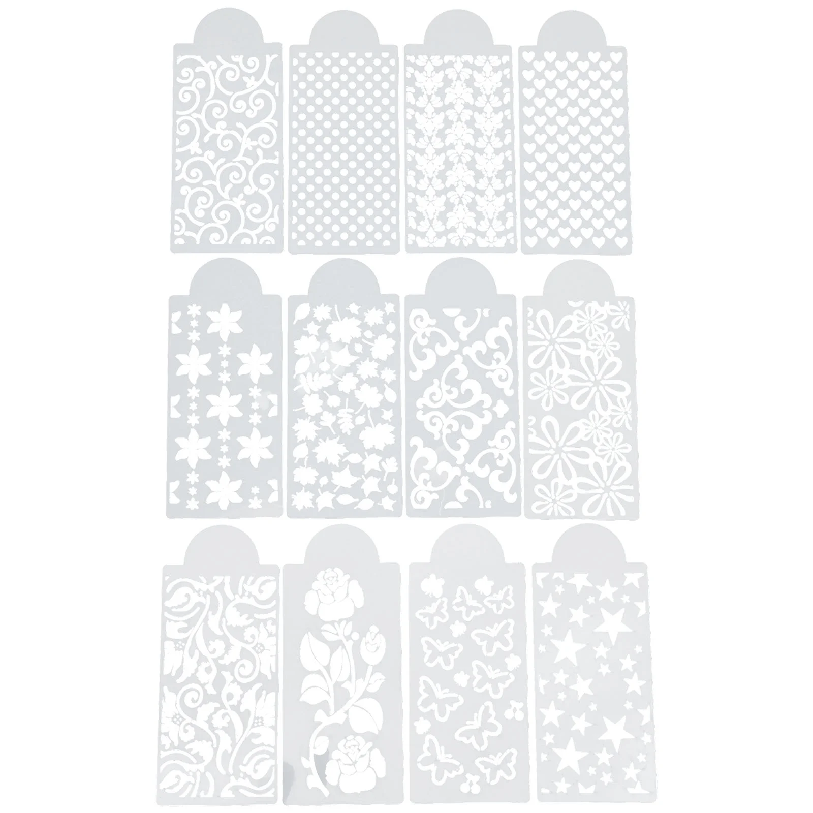 12 Pcs Painting Template Drawing Supply Silk Screen Stencils for Canvas Ceramic Tile Hollow Templates Plastic Wall White